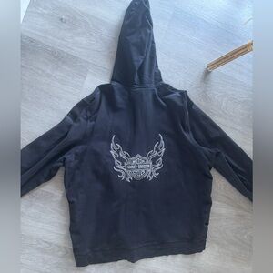 Harley-Davidson Vintage Black Hoodie with Silver Gem Accents.